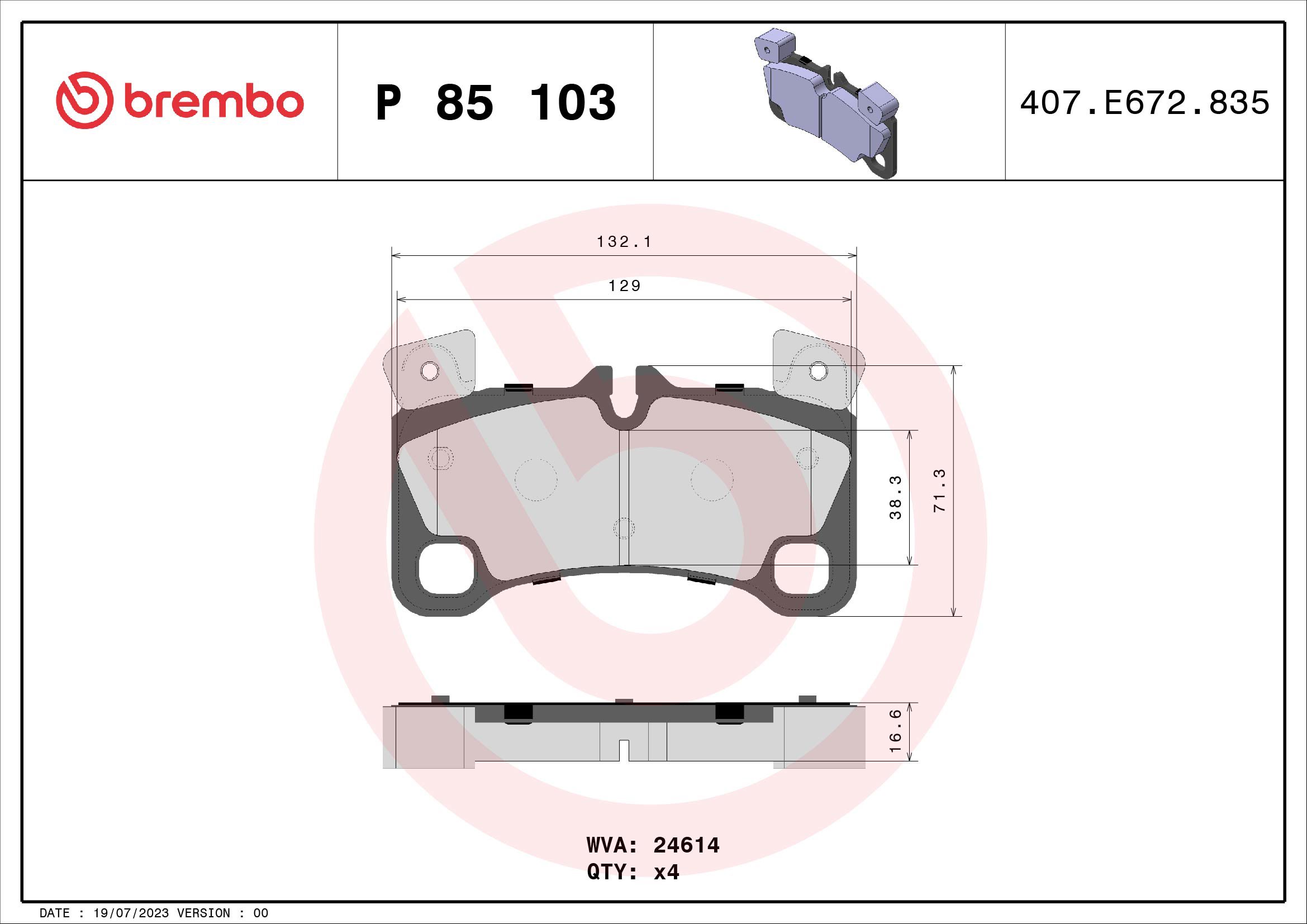 BREMBO Súprava brzdových doštičiek P 85 103