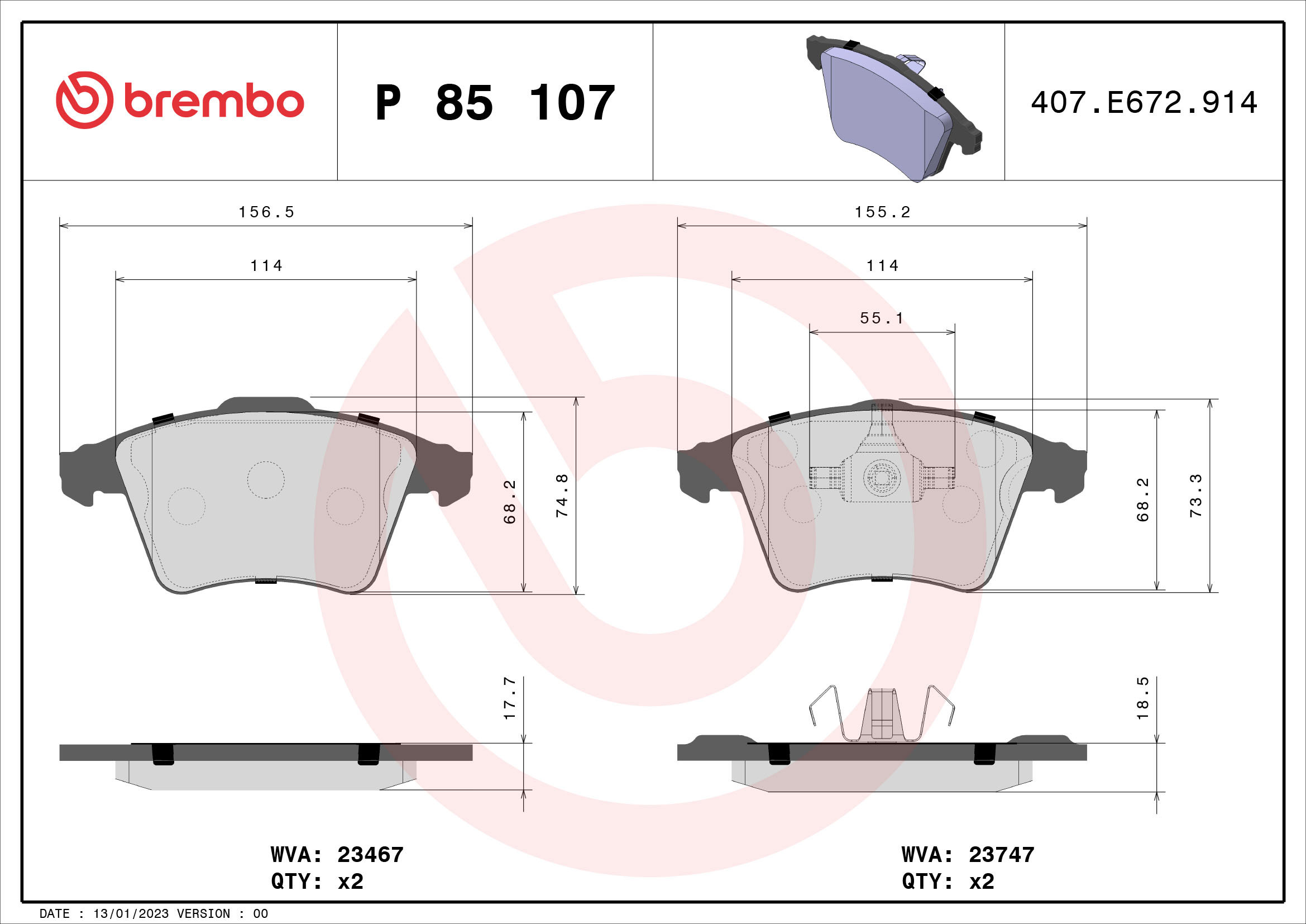 BREMBO Sada brzdových doštičiek P 85 107
