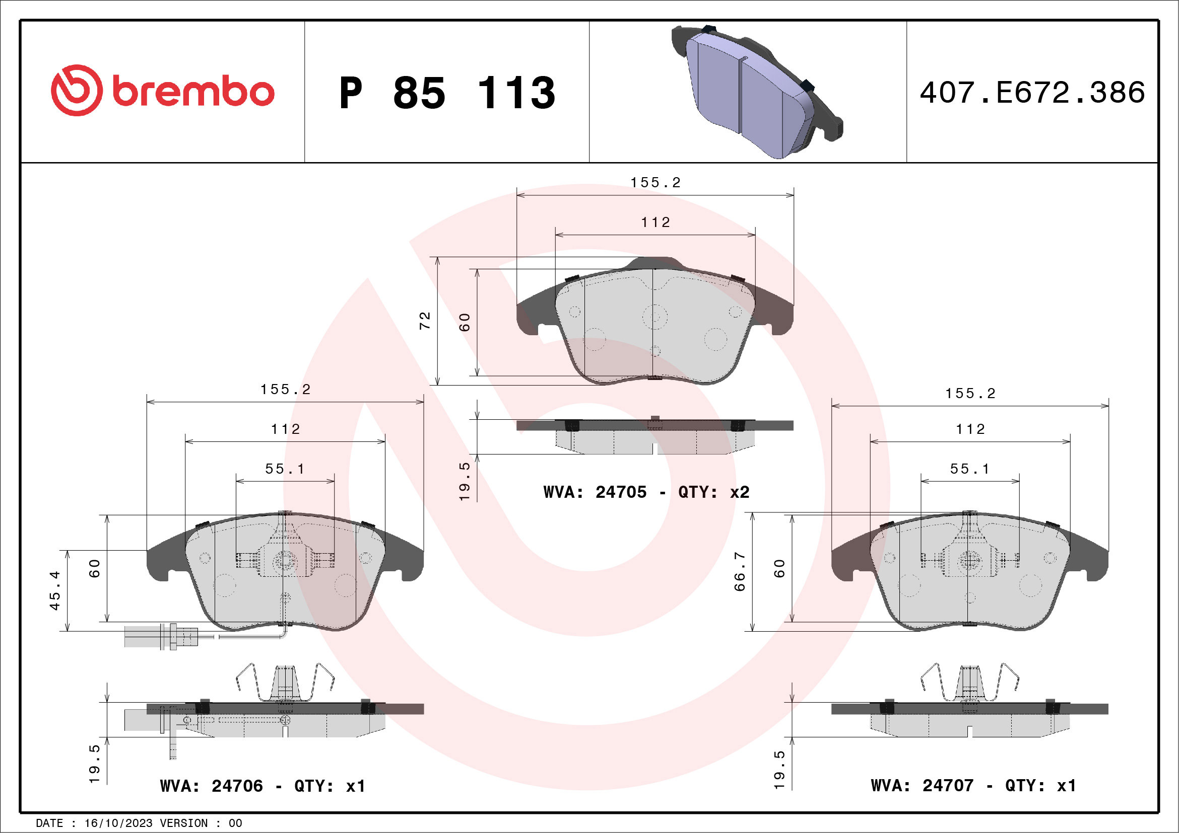 BREMBO Súprava brzdových doštičiek P 85 113