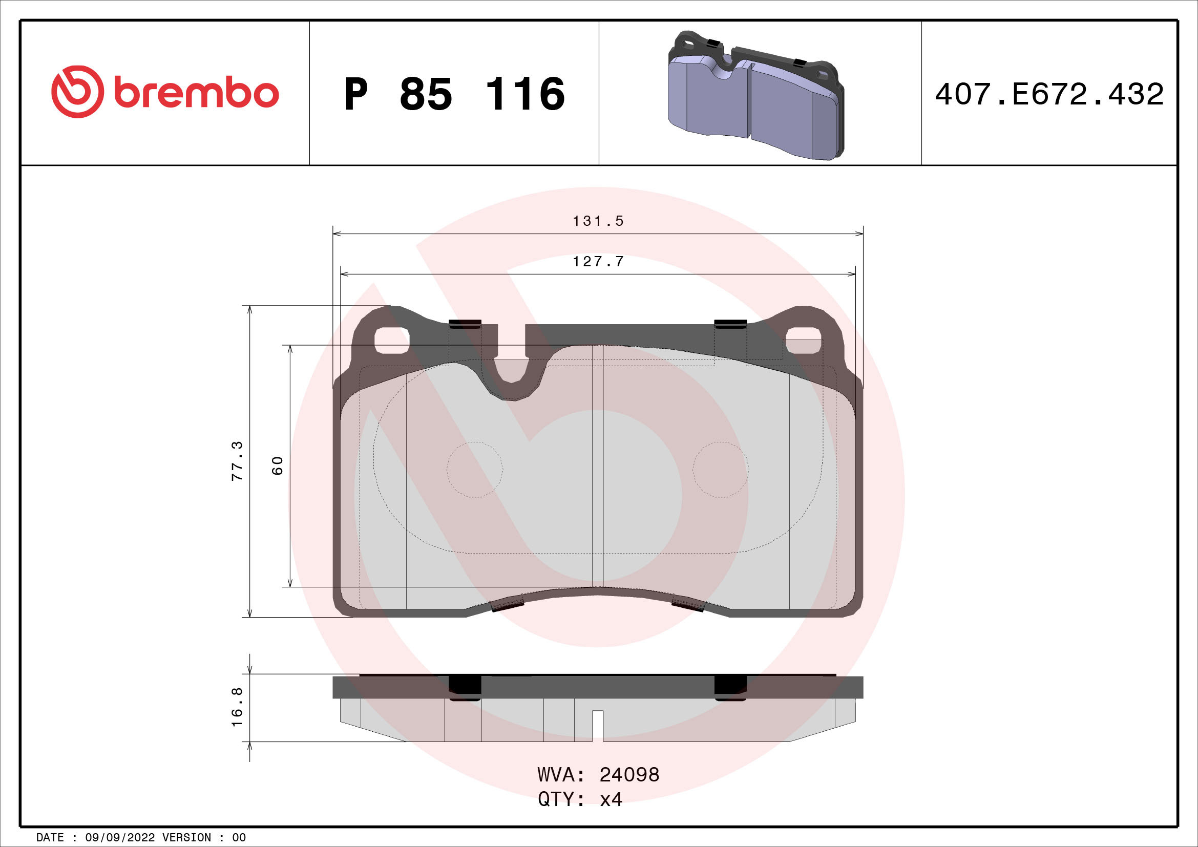 BREMBO Súprava brzdových doštičiek P 85 116