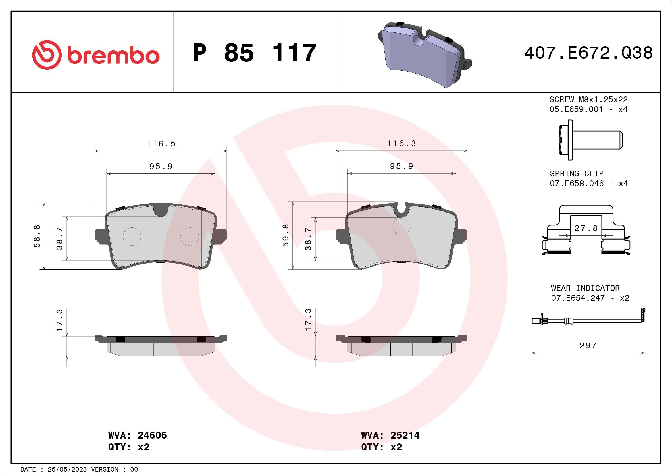 BREMBO Súprava brzdových doštičiek P 85 117