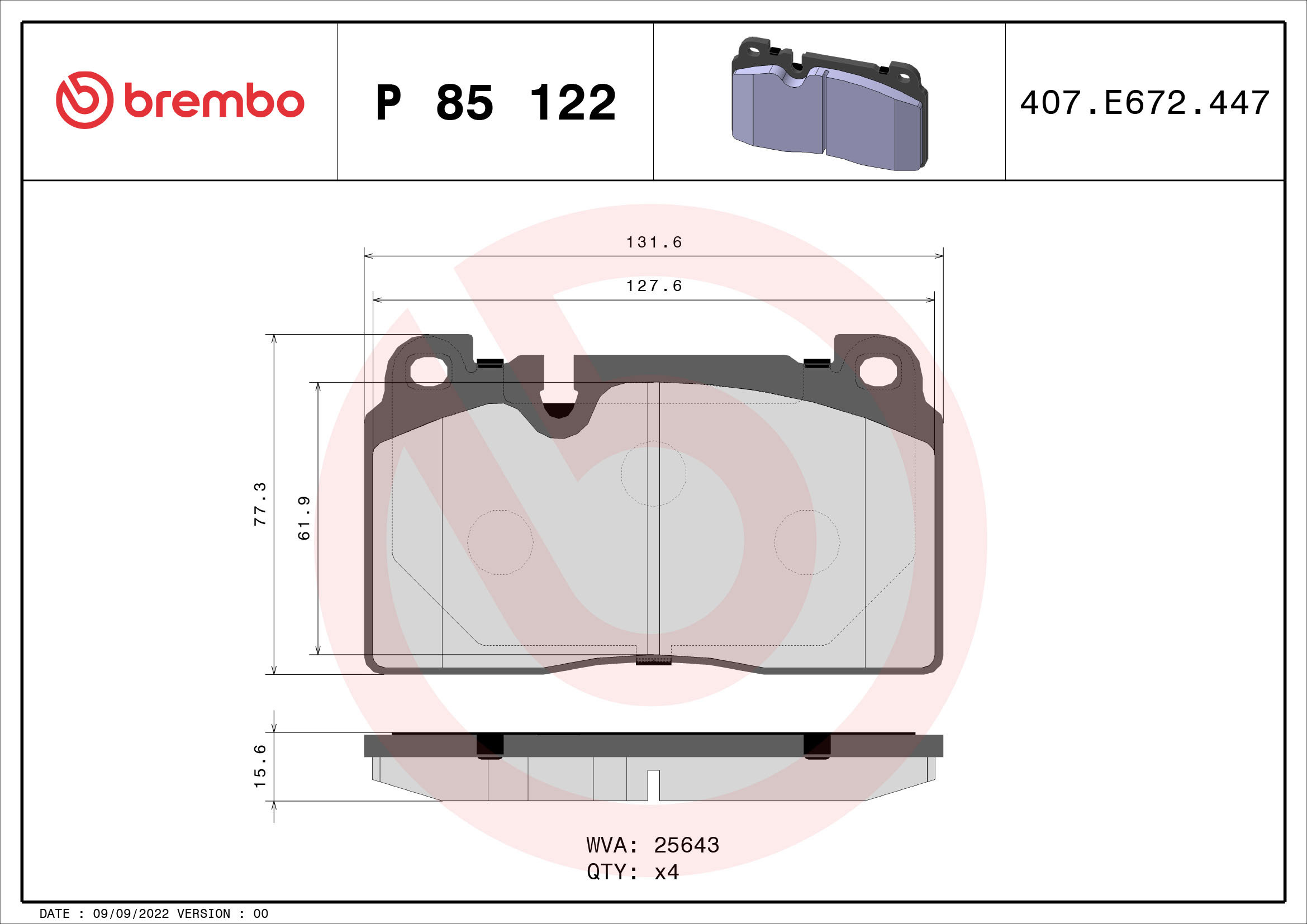 BREMBO Súprava brzdových doštičiek P 85 122