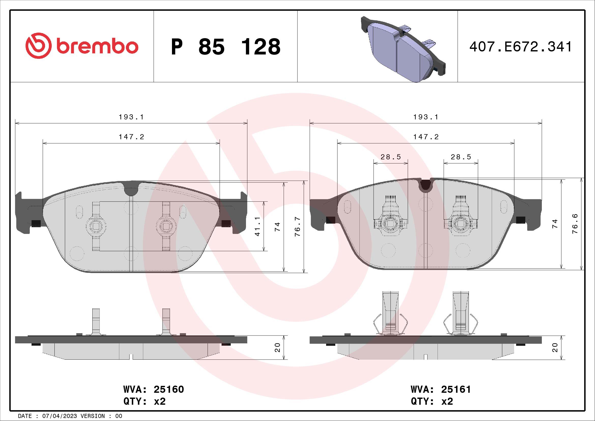 BREMBO Súprava brzdových doštičiek P 85 128