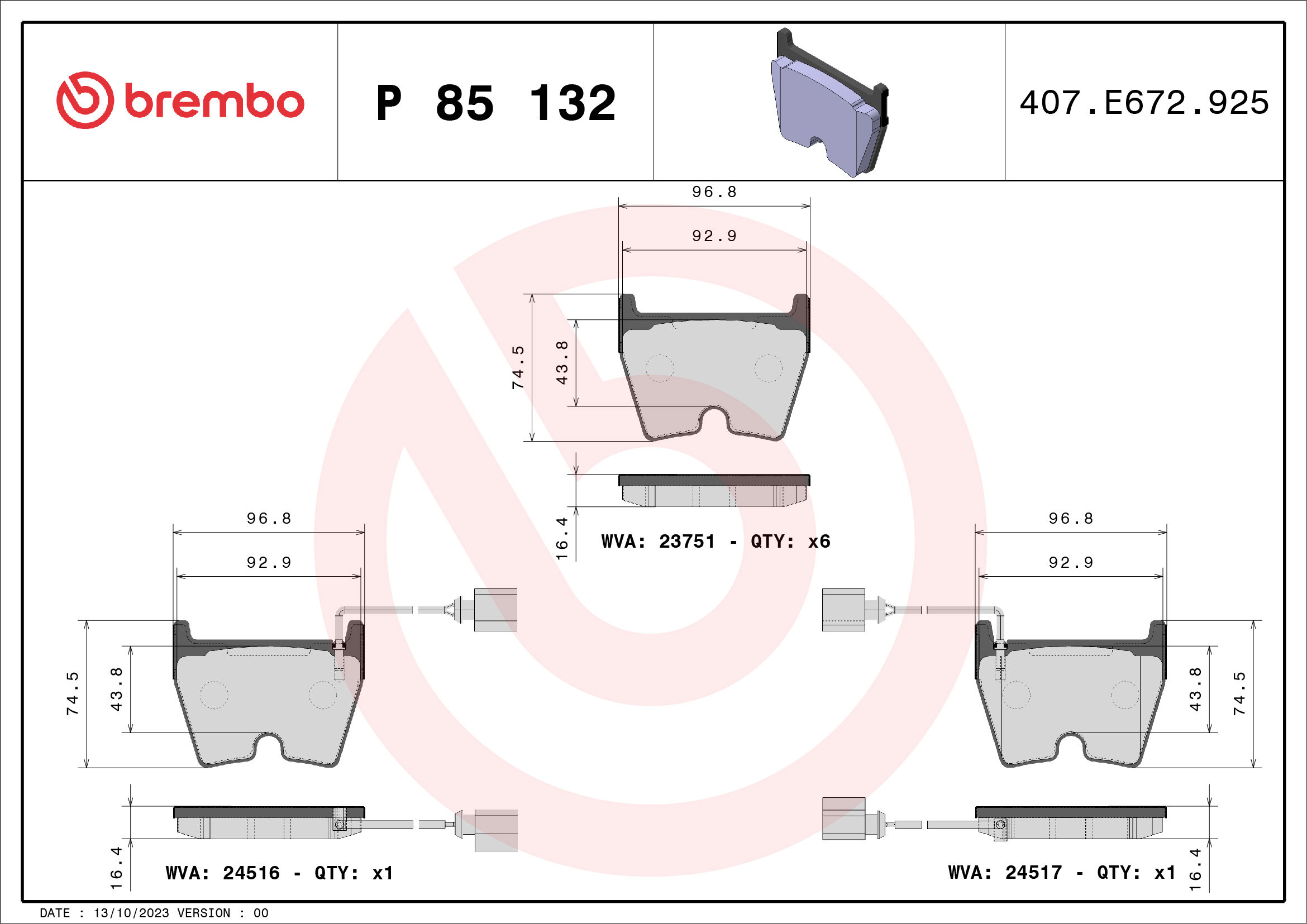 BREMBO Súprava brzdových doštičiek P 85 132