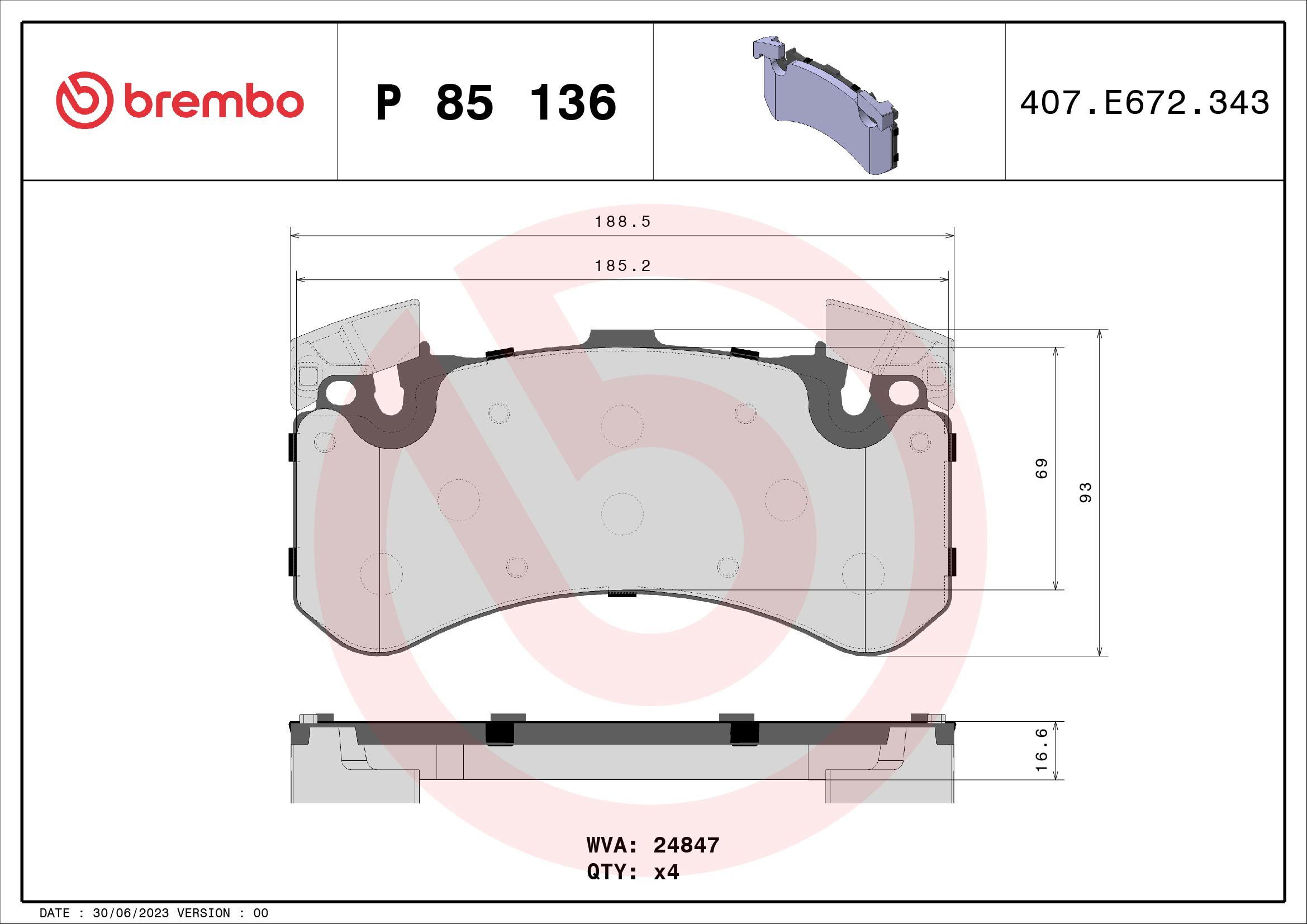 BREMBO Súprava brzdových doštičiek P 85 136