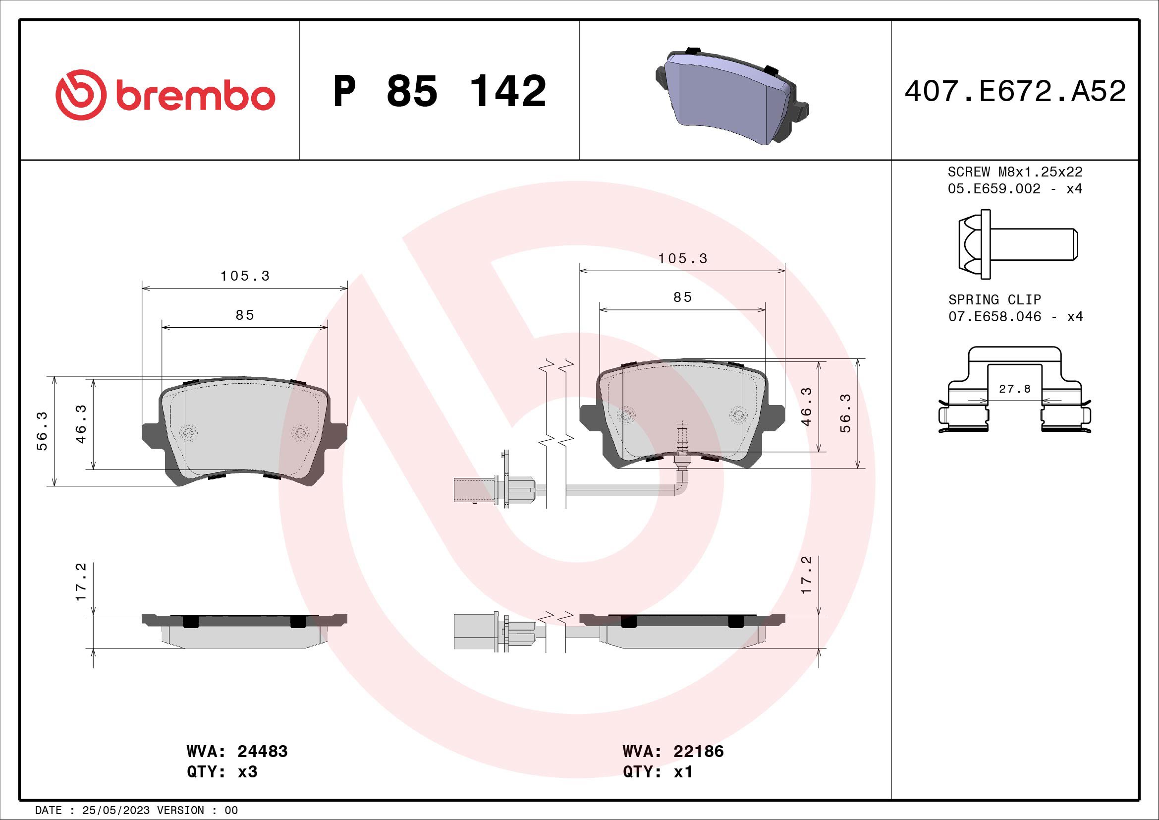 BREMBO Súprava brzdových doštičiek P 85 142