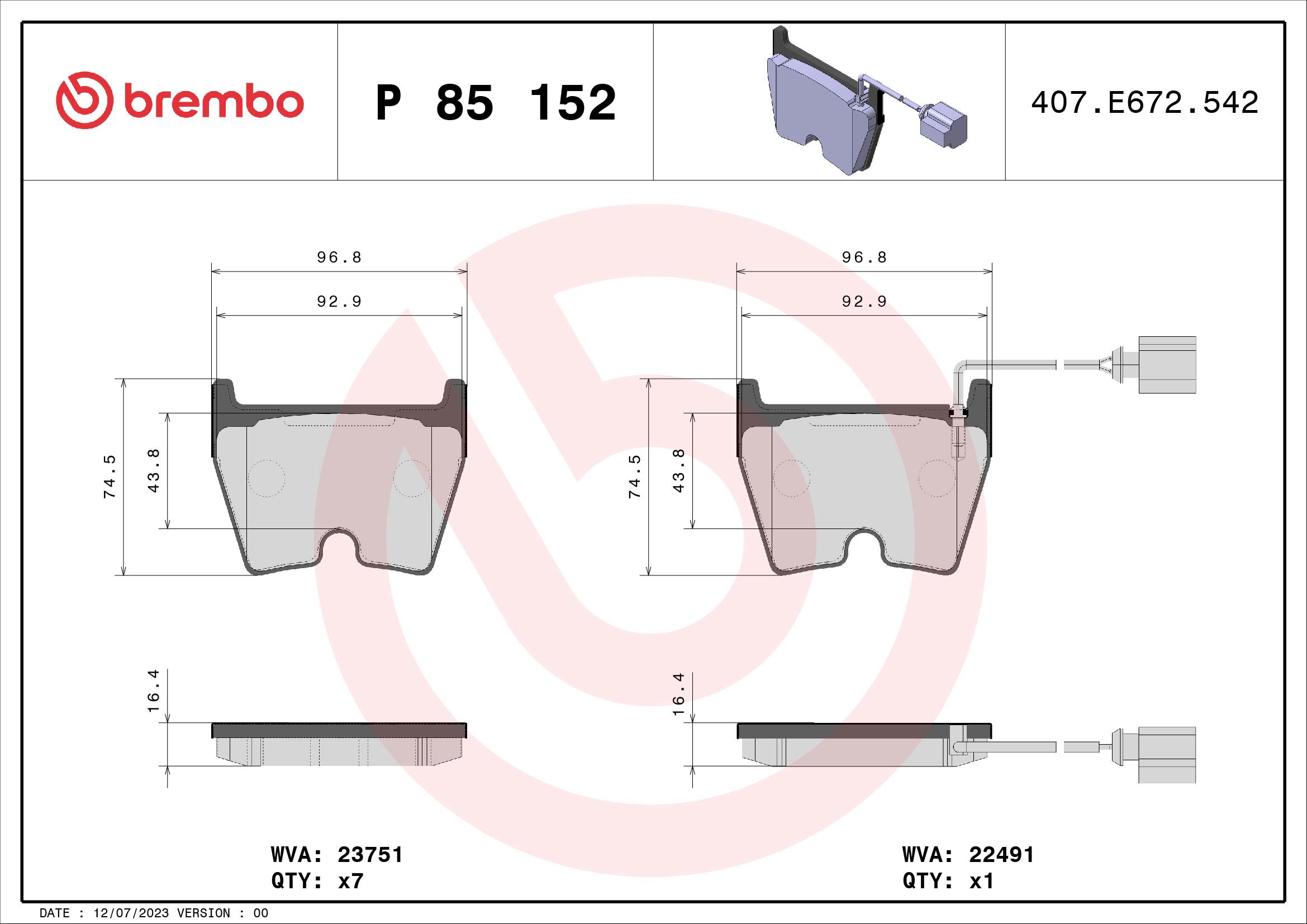 BREMBO Súprava brzdových doštičiek P 85 152