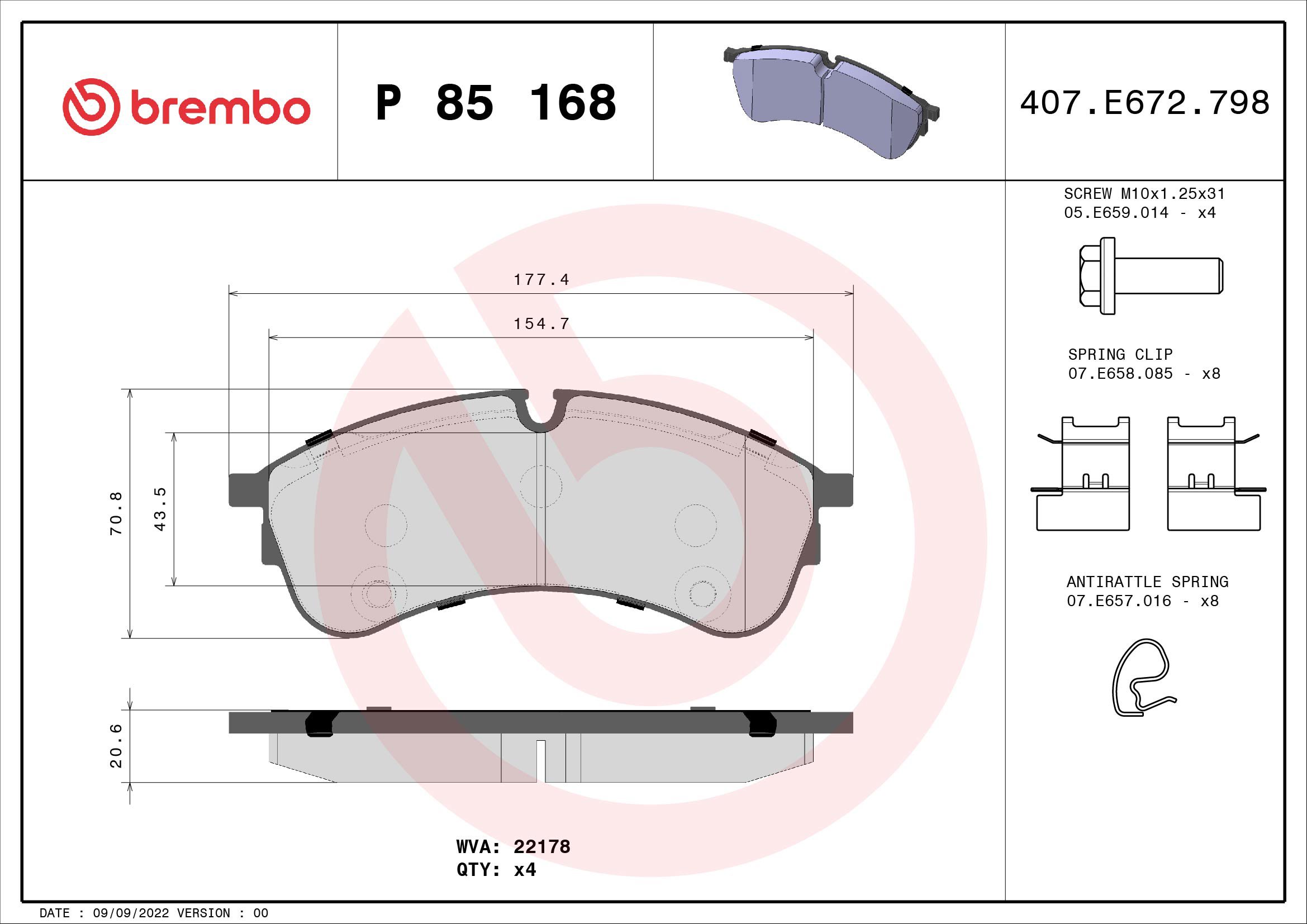 BREMBO Súprava brzdových doštičiek P 85 168