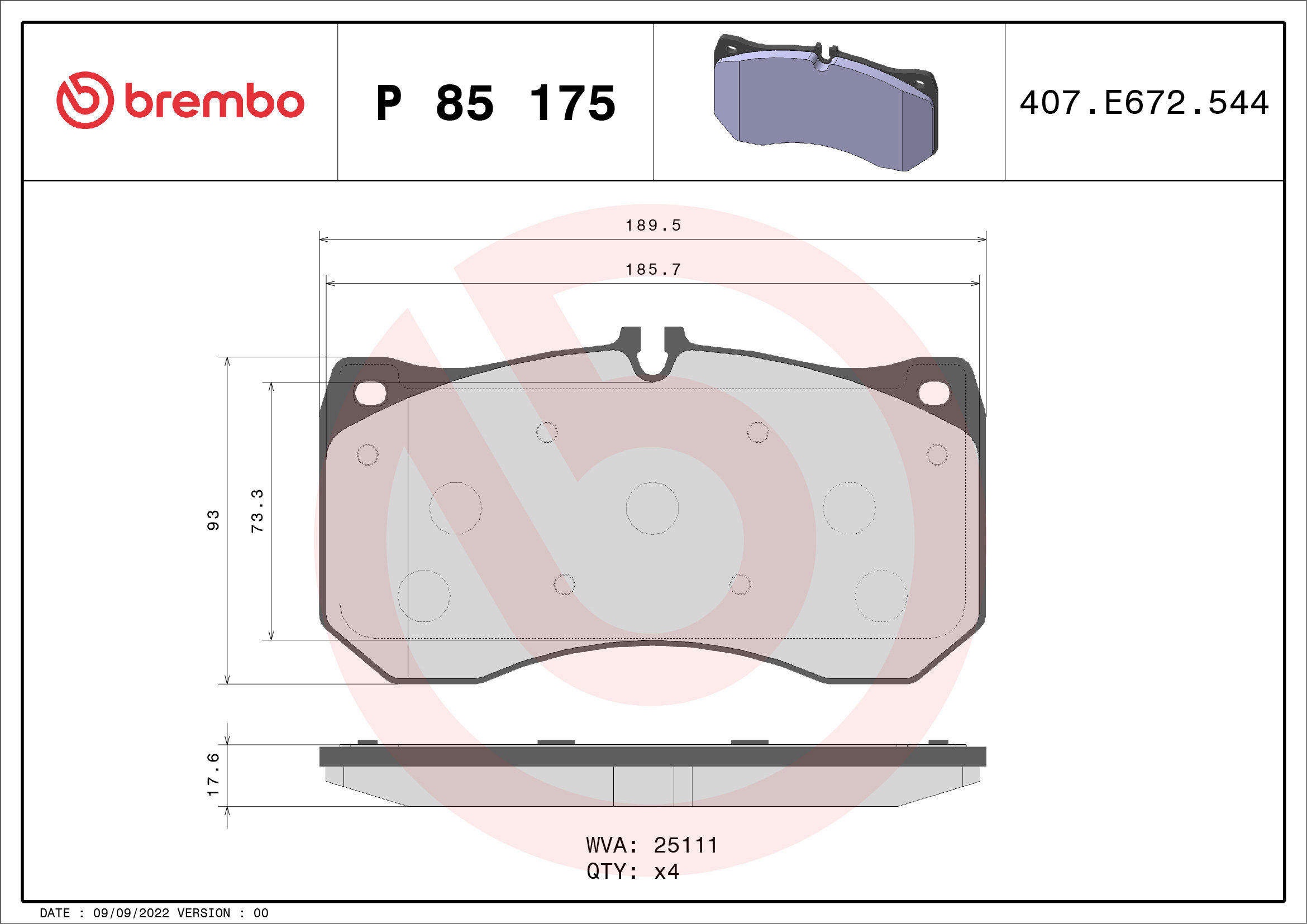 BREMBO Súprava brzdových doštičiek P 85 175
