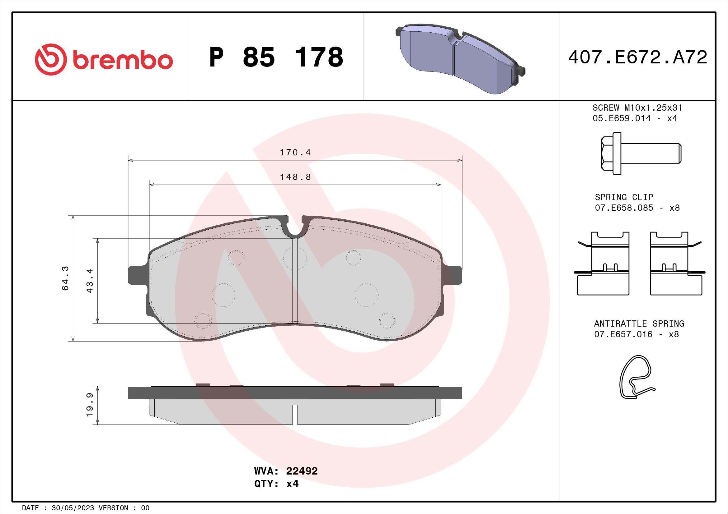 BREMBO Súprava brzdových doštičiek P 85 178