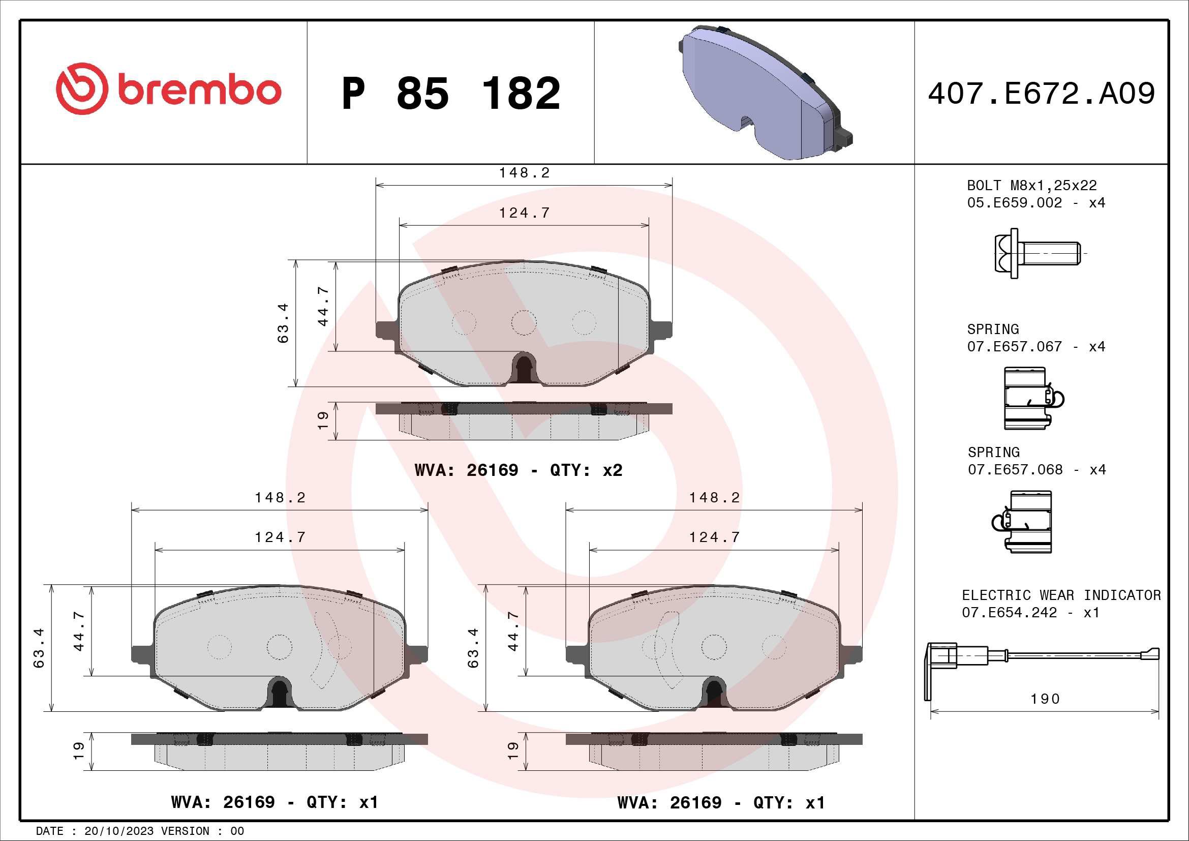 BREMBO Súprava brzdových doštičiek P 85 182X
