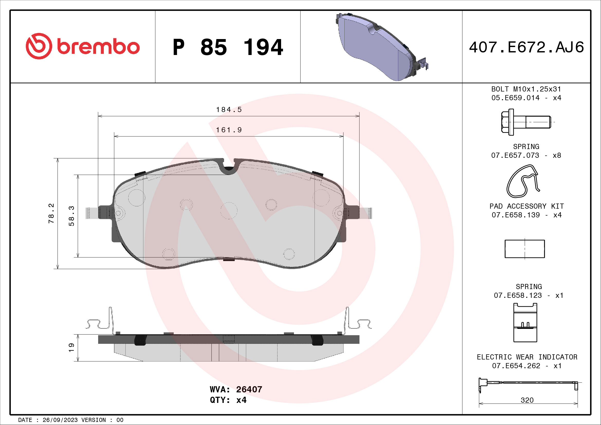 BREMBO Brzdové doštičky P 85 194