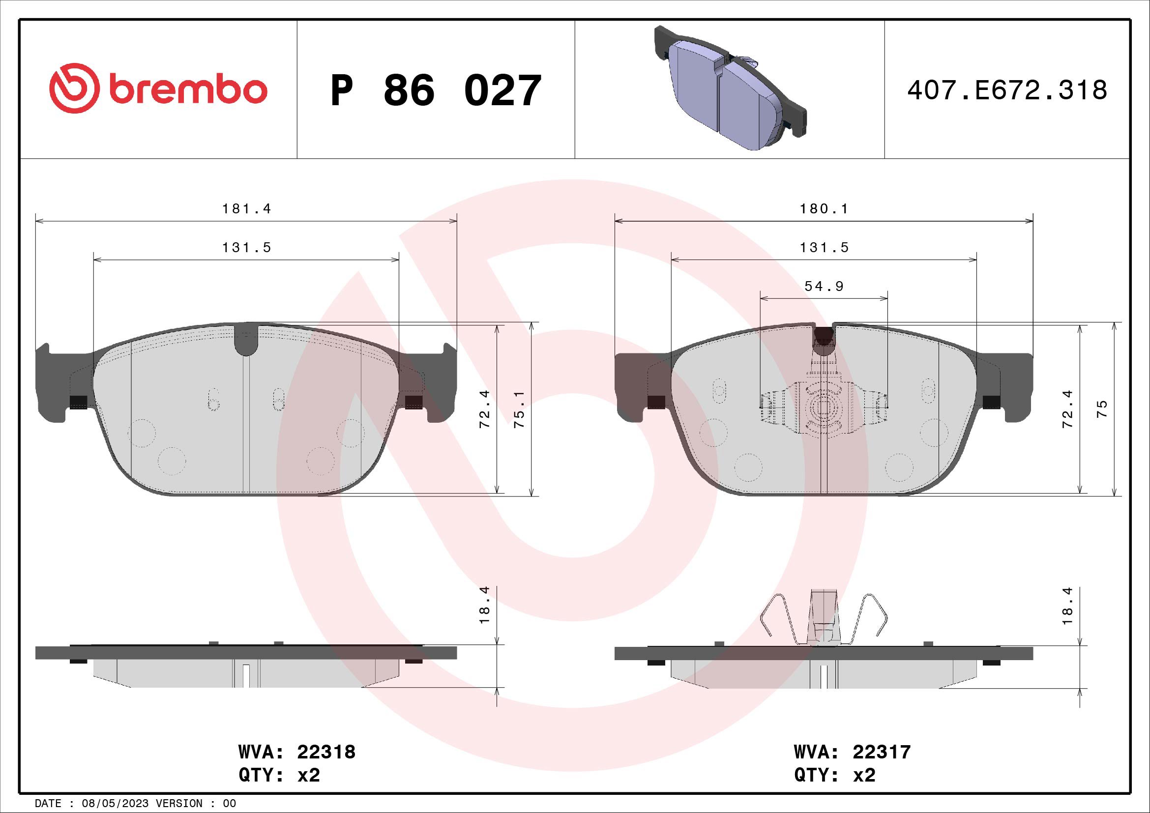 BREMBO Súprava brzdových doštičiek P 86 027