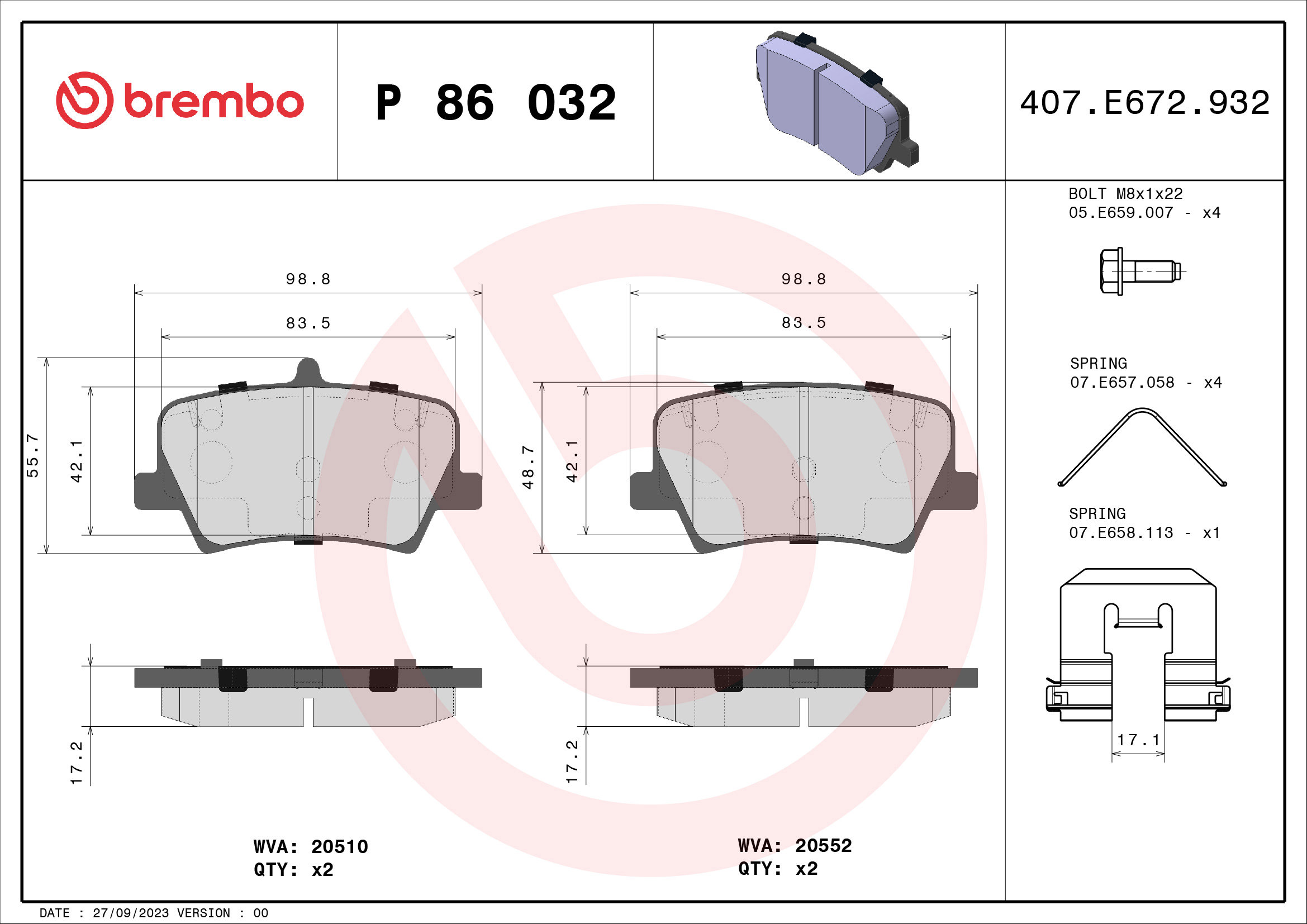 BREMBO Súprava brzdových doštičiek P 86 032