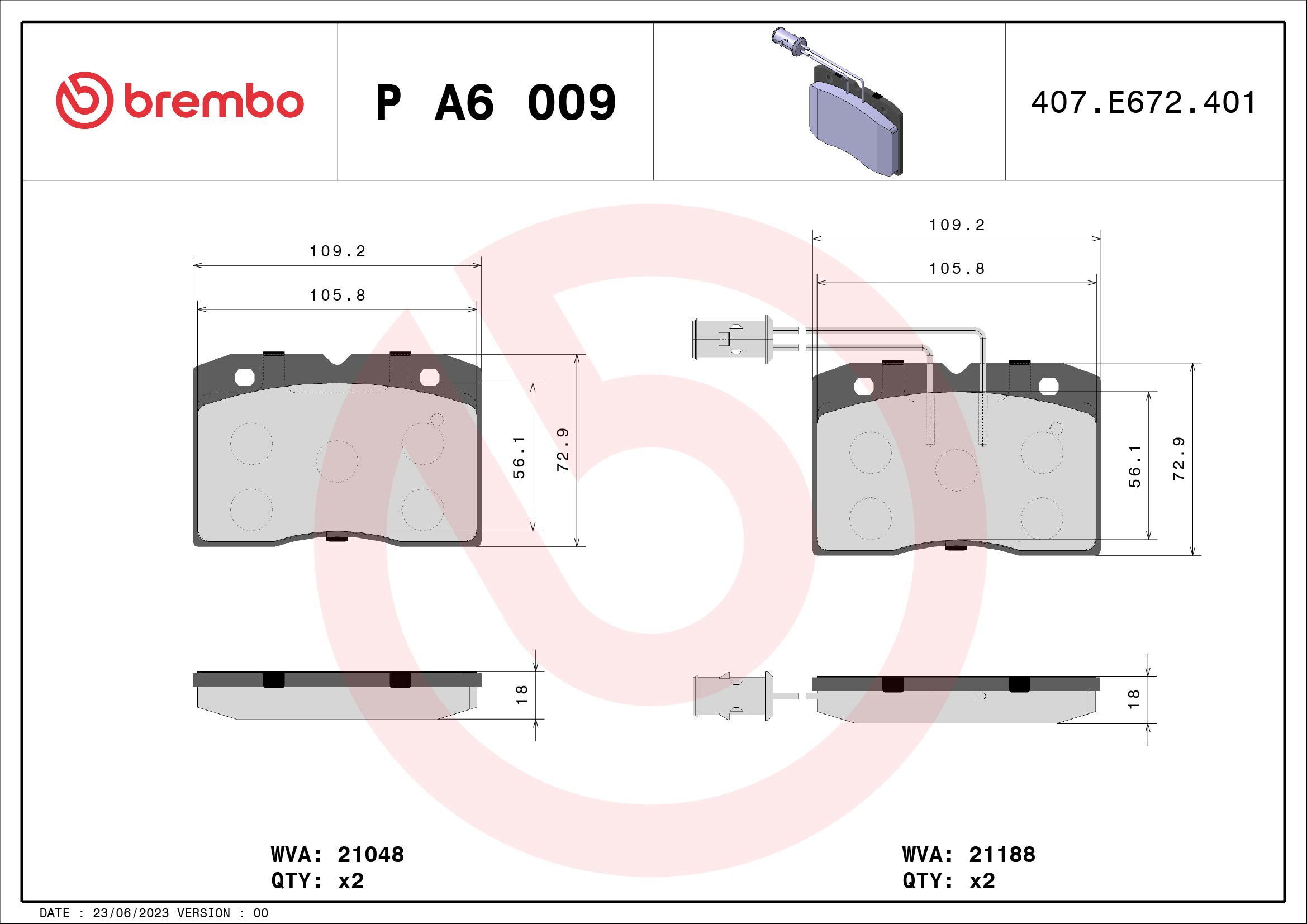 BREMBO Súprava brzdových doštičiek P A6 009