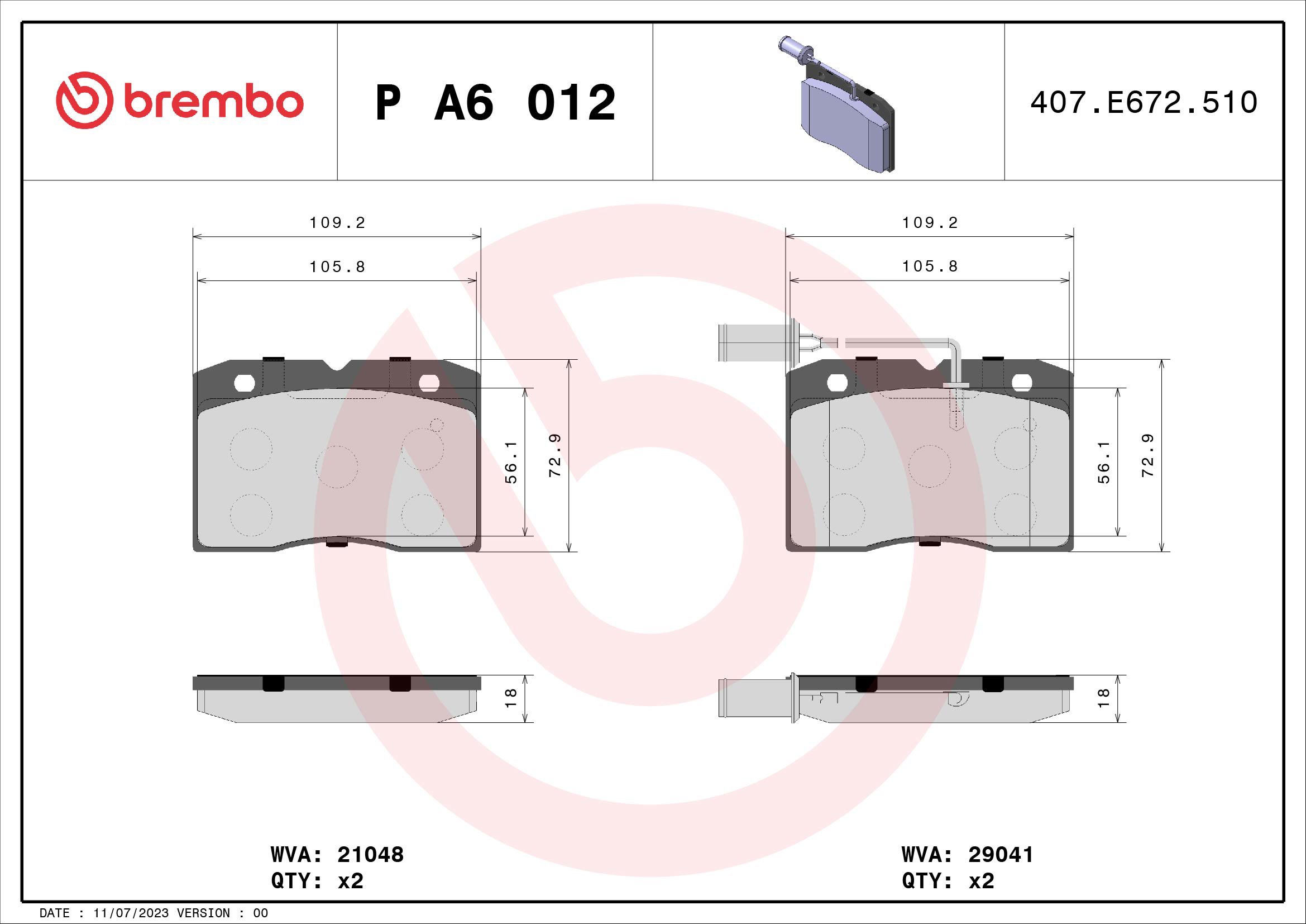 BREMBO Súprava brzdových doštičiek P A6 012