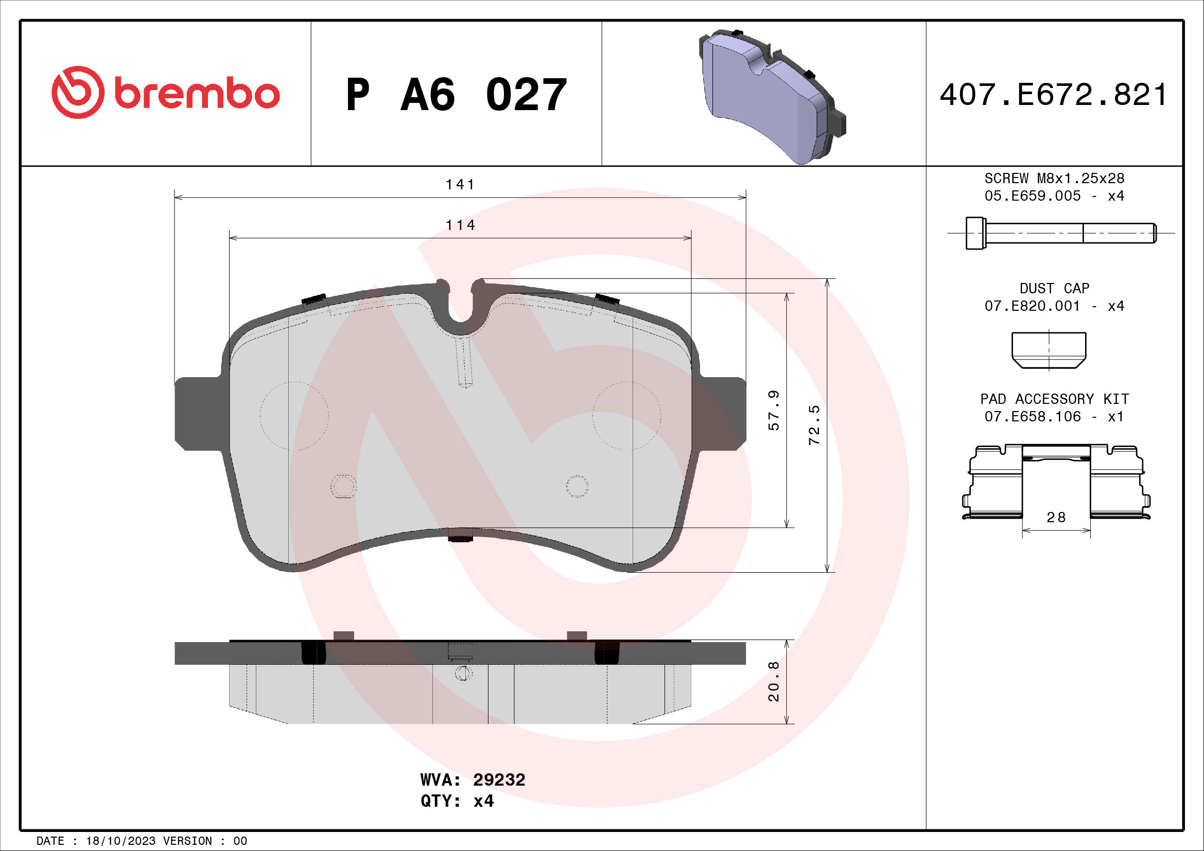 BREMBO Súprava brzdových doštičiek P A6 027