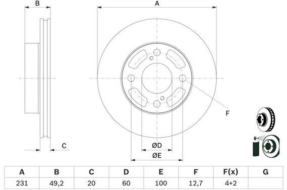 BOSCH brzdový kotúč 0 986 479 G91, súprava 2 ks