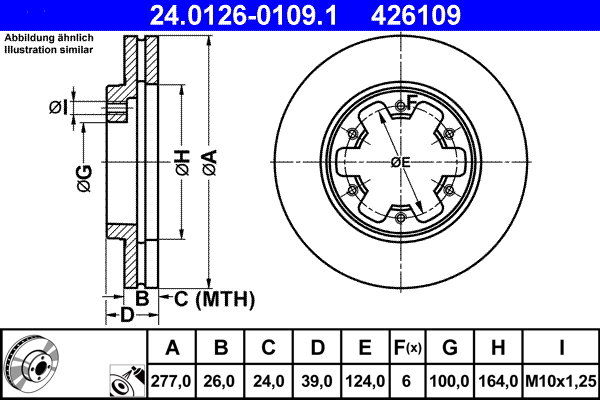 ATE 426109 brzdový kotúč 24.0126-0109.1, súprava 2 ks