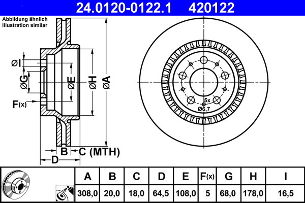 ATE 420122 brzdový kotúč 24.0120-0122.1, súprava 2 ks