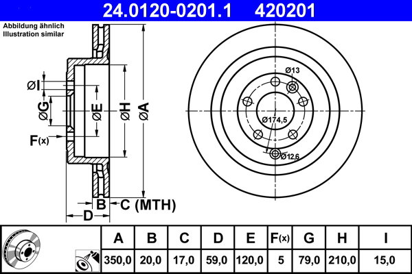 ATE 420201 brzdový kotúč 24.0120-0201.1, súprava 2 ks