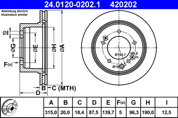 ATE 420202 brzdový kotúč 24.0120-0202.1, súprava 2 ks