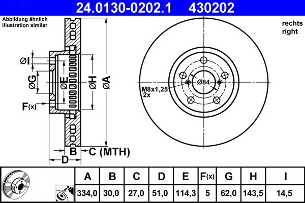 ATE 430202 brzdový kotúč 24.0130-0202.1, súprava 2 ks