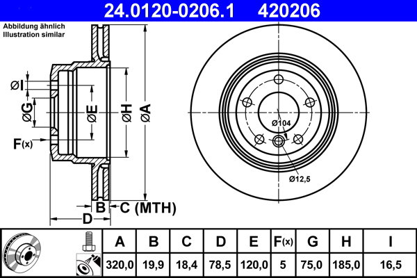 ATE 420206 brzdový kotúč 24.0120-0206.1, súprava 2 ks