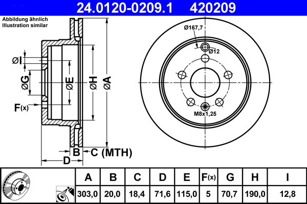 ATE 420209 brzdový kotúč 24.0120-0209.1, sada 2 ks