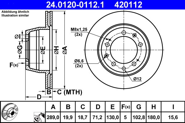 ATE 420112 brzdový kotúč 24.0120-0112.1, súprava 2 ks