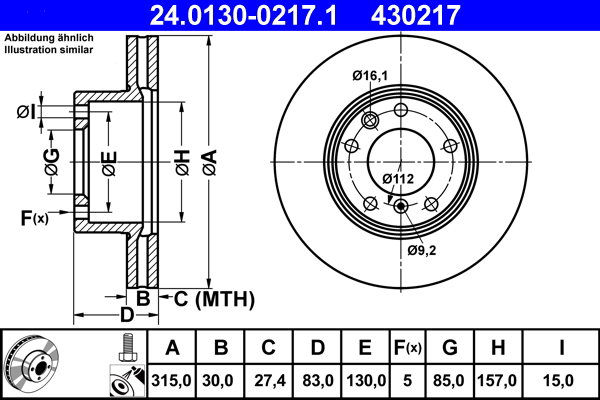 ATE 430217 brzdový kotúč 24.0130-0217.1, sada 2 ks