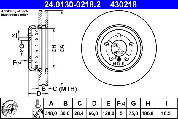 ATE 430218 brzdový kotúč 24.0130-0218.2, súprava 2 ks