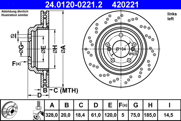 ATE 420221 brzdový kotúč 24.0120-0221.2, súprava 2 ks