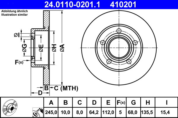 ATE 410201 brzdový kotúč 24.0110-0201.1, súprava 2 ks