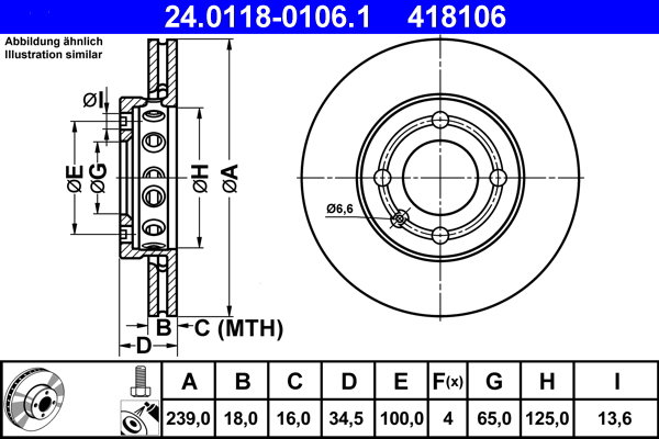 ATE 418106 brzdový kotúč 24.0118-0106.1, sada 2 ks