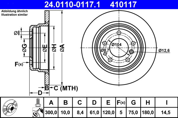ATE 410117 brzdový kotúč 24.0110-0117.1, súprava 2 ks