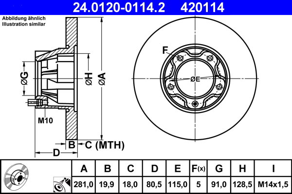 ATE 420114 brzdový kotúč 24.0120-0114.2, súprava 2 ks