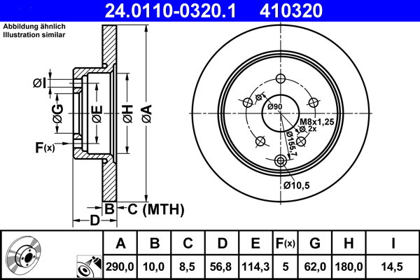 ATE 410320 brzdový kotúč 24.0110-0320.1, sada 2 ks