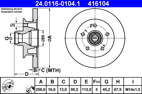ATE 416104 brzdový kotúč 24.0116-0104.1, sada 2 ks