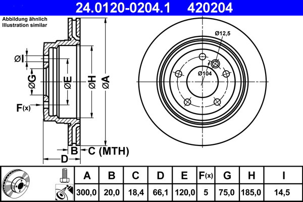 ATE 420204 brzdový kotúč 24.0120-0204.1, súprava 2 ks