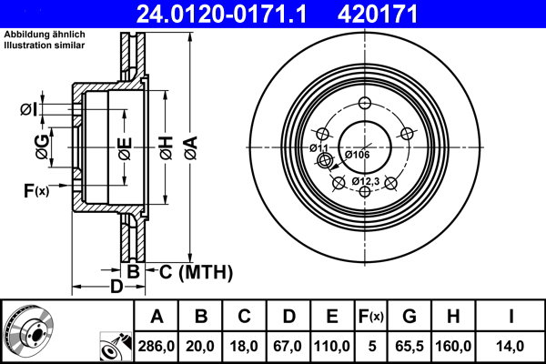 ATE 420171 brzdový kotúč 24.0120-0171.1, súprava 2 ks