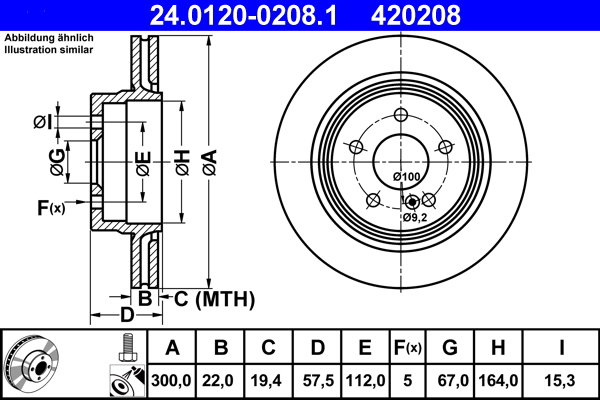 ATE 420208 brzdový kotúč 24.0120-0208.1, súprava 2 ks