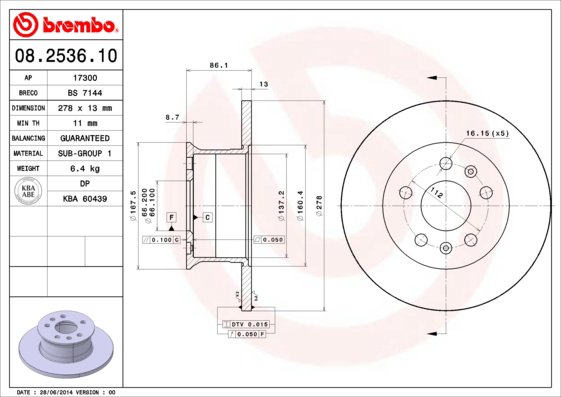 BREMBO brzdový kotúč 08.2536.10, súprava 2 ks