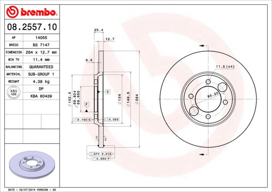 BREMBO brzdový kotúč 08.2557.10, sada 2 ks