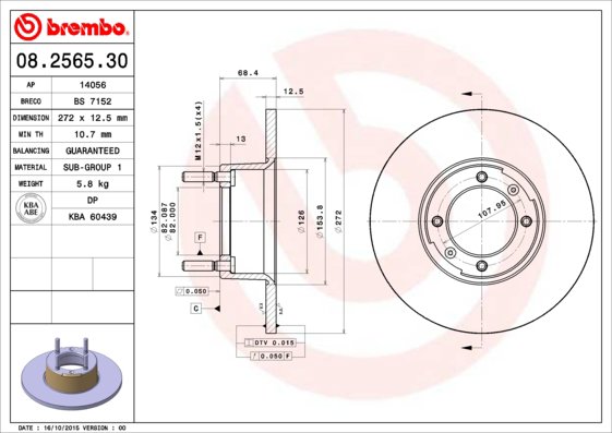 BREMBO brzdový kotúč 08.2565.30, súprava 2 ks