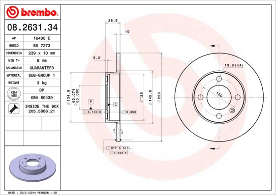 BREMBO brzdový kotúč 08.2631.34, sada 2 ks