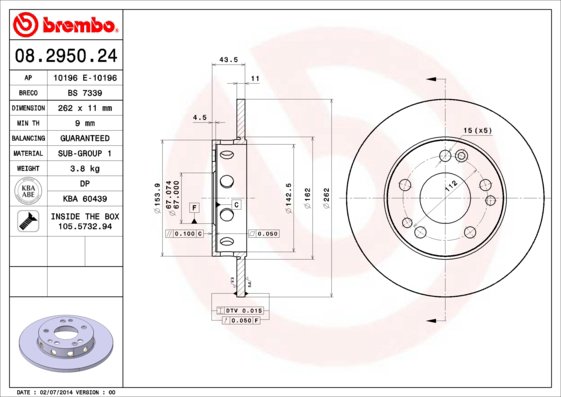 BREMBO brzdový kotúč 08.2950.24, súprava 2 ks