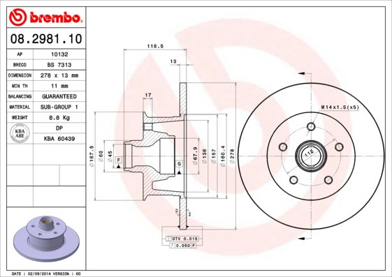 BREMBO brzdový kotúč 08.2981.10, súprava 2 ks
