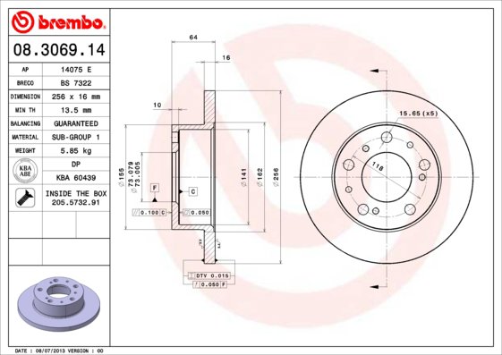 BREMBO brzdový kotúč 08.3069.14, sada 2 ks