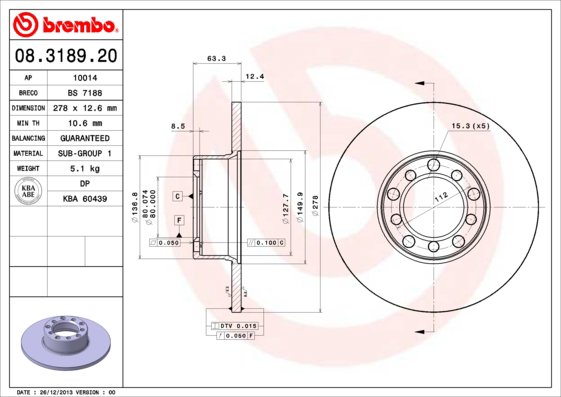 BREMBO brzdový kotúč 08.3189.20, súprava 2 ks